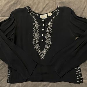 Vintage Navy Blue Hand Embroidered Blouse